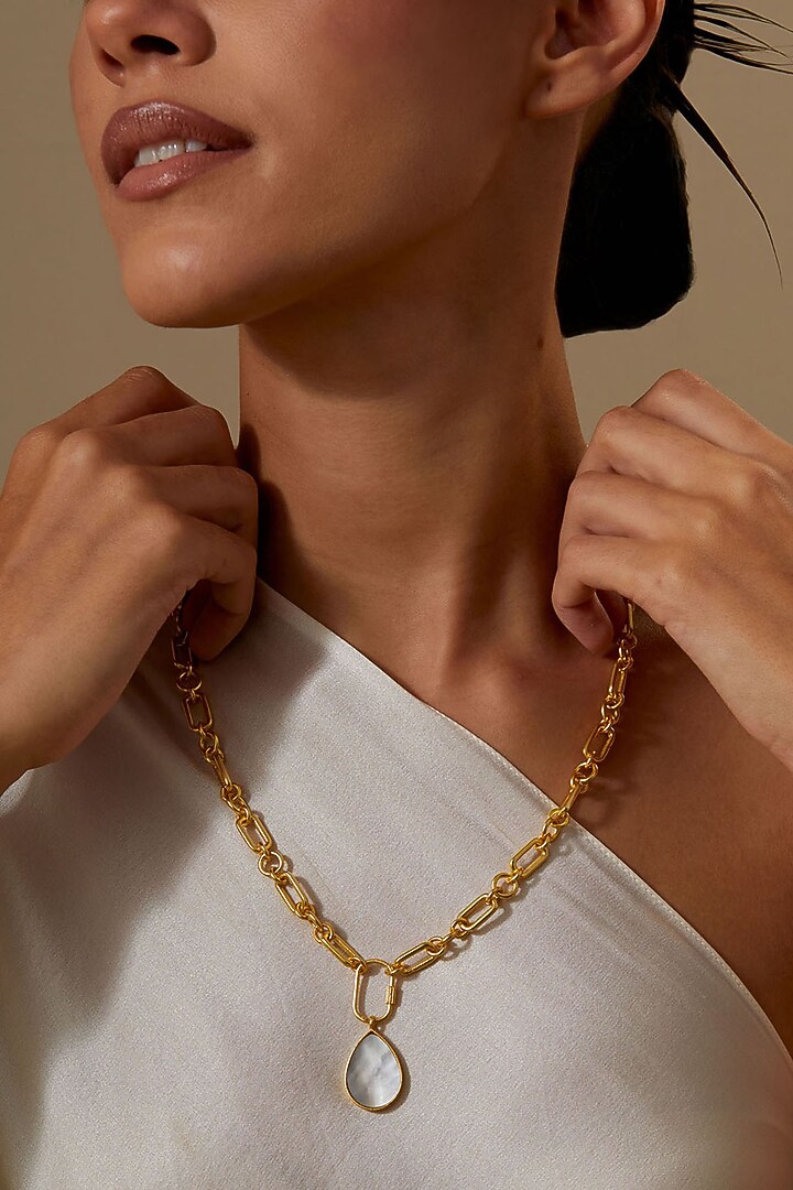 Gold Plated Pearl Necklace by KIVAAKSHH at Pernia's Pop Up Shop