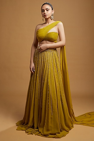 Cress Green Georgette Lehenga Set by KIYOHRA