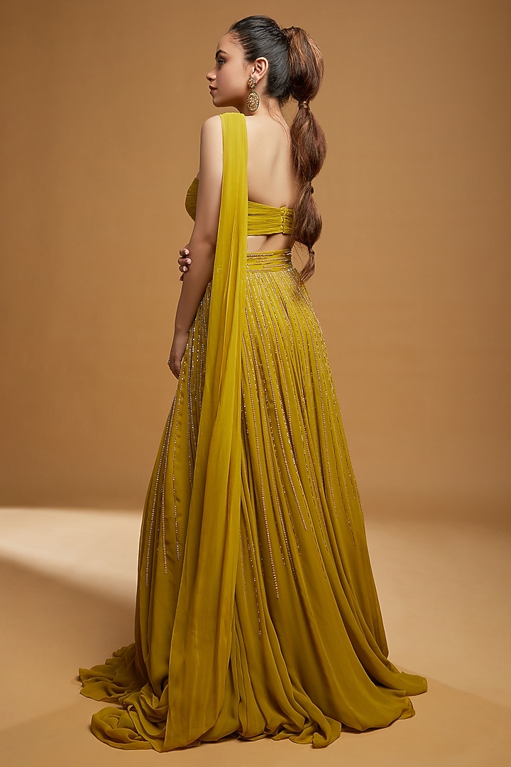 Cress Green Georgette Wedding Lehenga Set by KIYOHRA at Pernia's Pop Up Shop