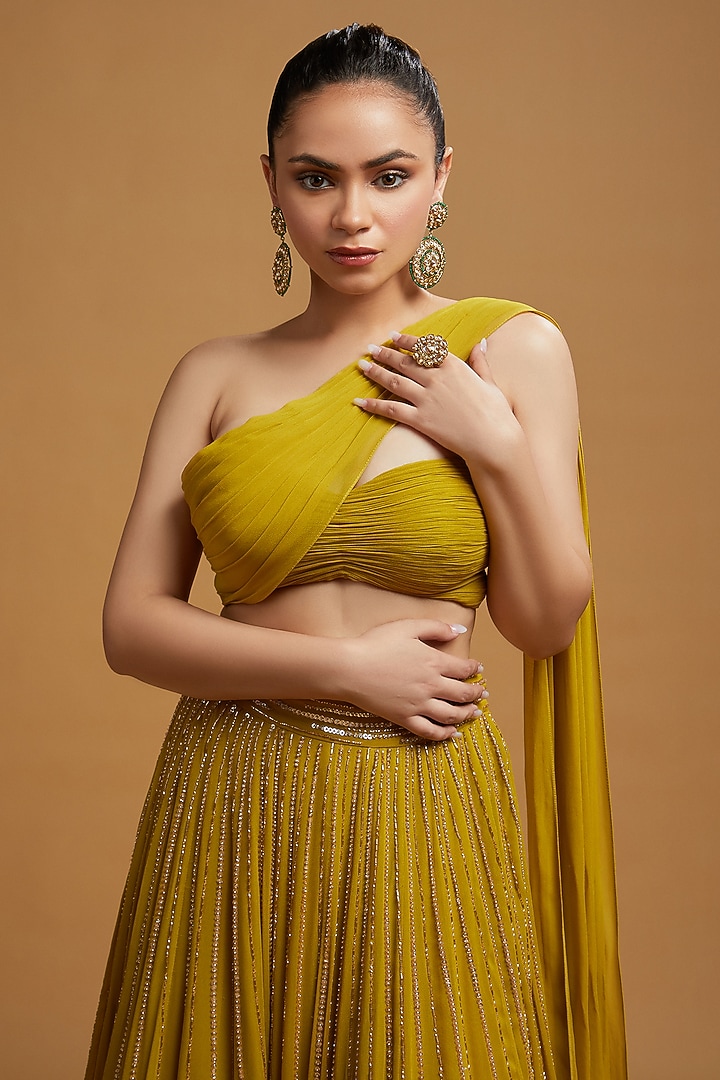 Cress Green Georgette Wedding Lehenga Set by KIYOHRA at Pernia's Pop Up Shop