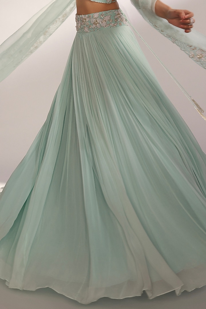 Light Aqua Green Organza & Georgette Wedding Lehenga Set by KIYOHRA at Pernia's Pop Up Shop