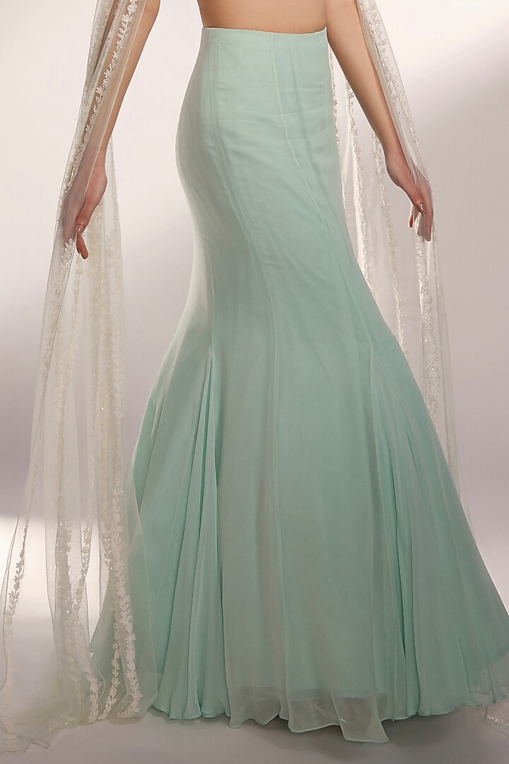 Light Aqua Green Net & Georgette Fish-Tail Wedding Lehenga Set by KIYOHRA at Pernia's Pop Up Shop