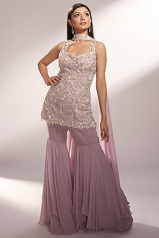 Dusty Lavender Georgette Sharara Set by KIYOHRA