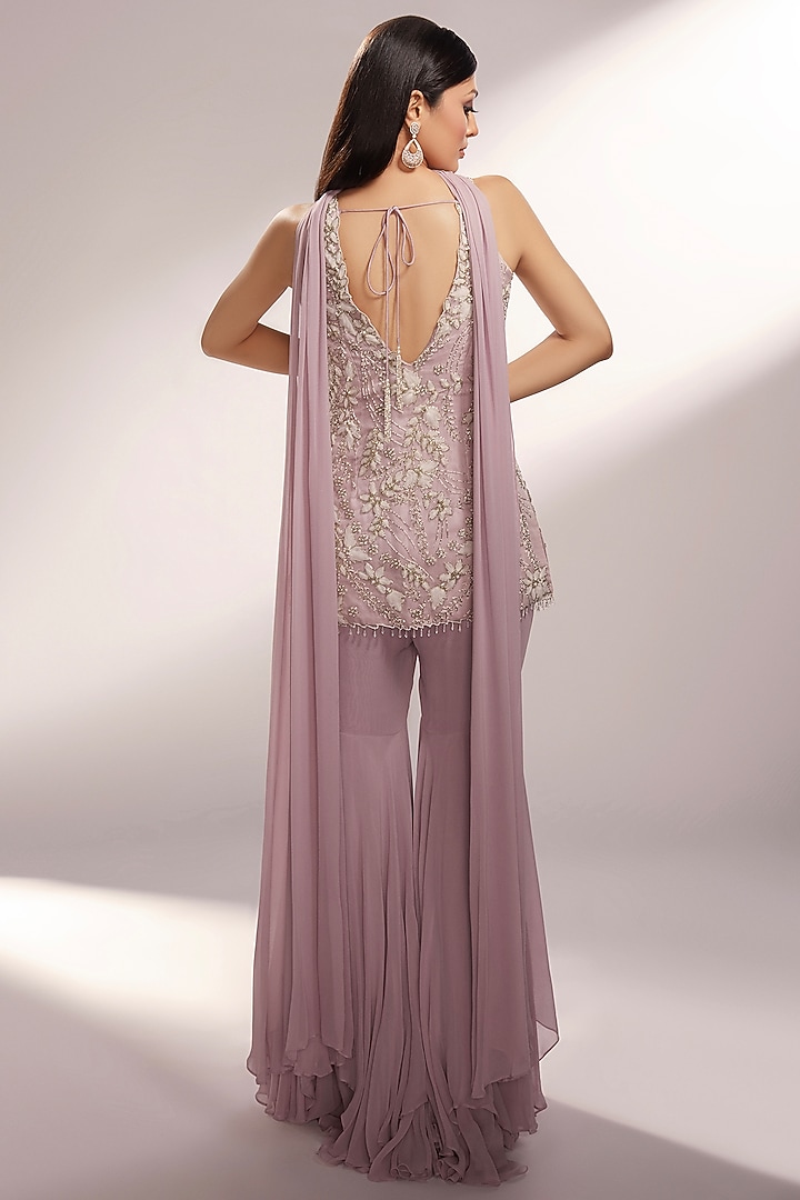 Dusty Lavender Georgette Wedding Sharara Set by KIYOHRA at Pernia's Pop Up Shop