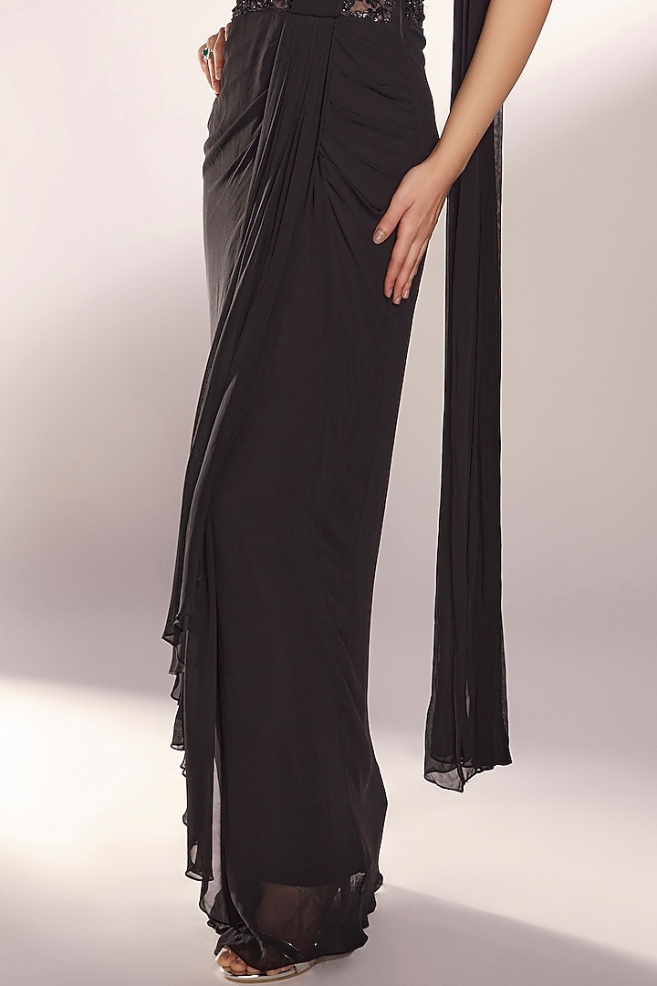 Black Net & Georgette 3D Floral Embroidered Wedding Gown Saree by KIYOHRA at Pernia's Pop Up Shop