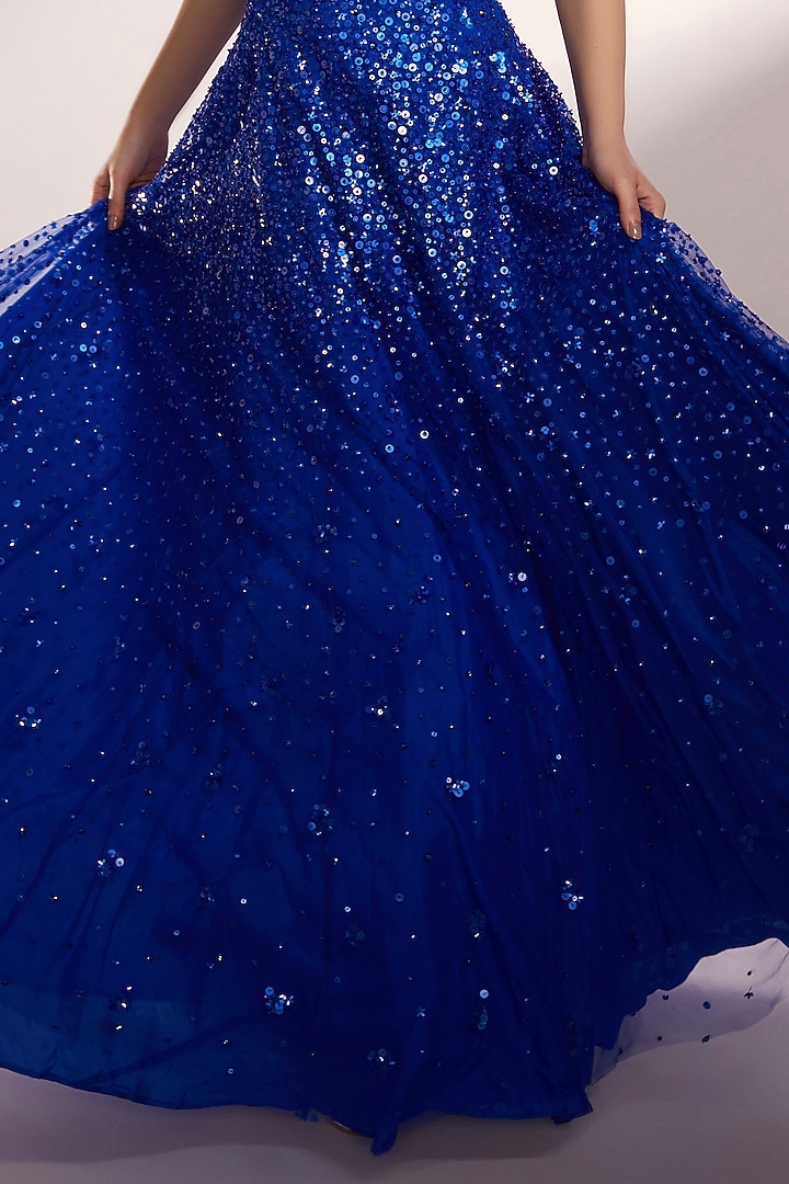 Royal Blue Net Sequins Embellished Wedding Gown by KIYOHRA at Pernia's Pop Up Shop