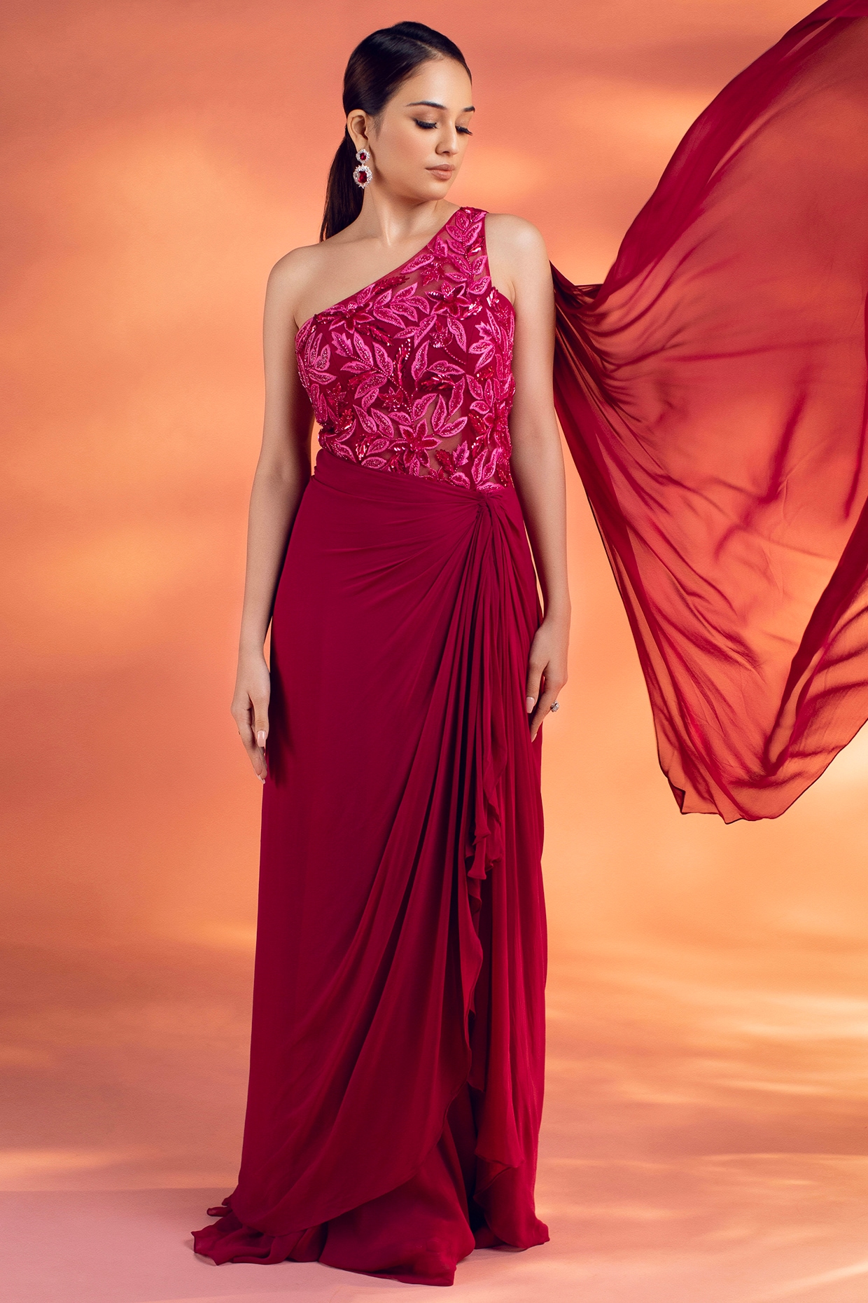 Shop Mac Duggal Embellished One-Shoulder Draped Gown | Saks Fifth Avenue