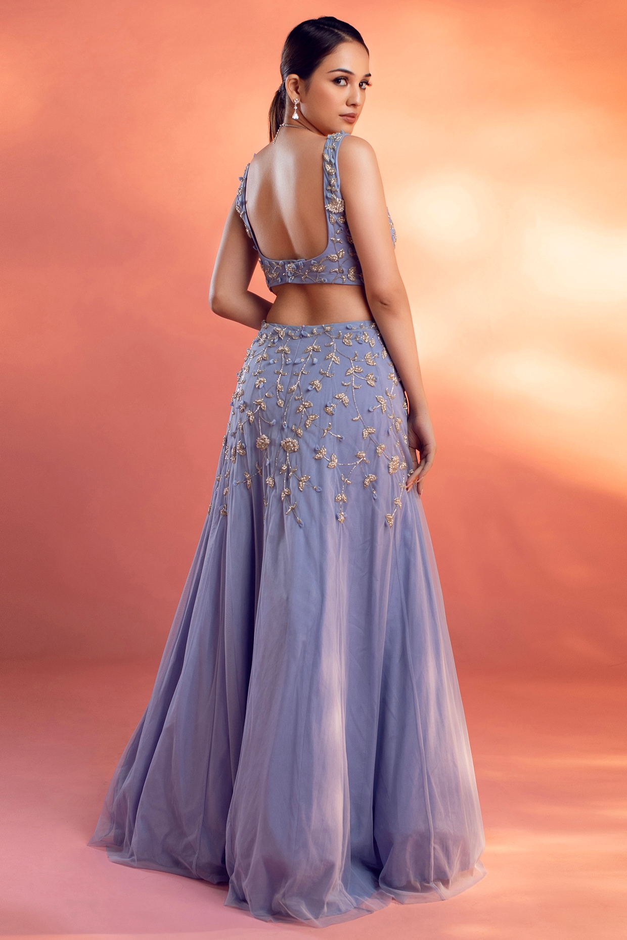 Blue Foil Print Designer Gown save upto 50%! : 54744 - Gown