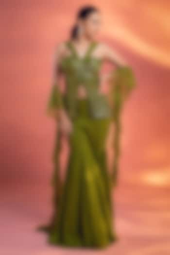Green Georgette Sharara Set by KIYOHRA