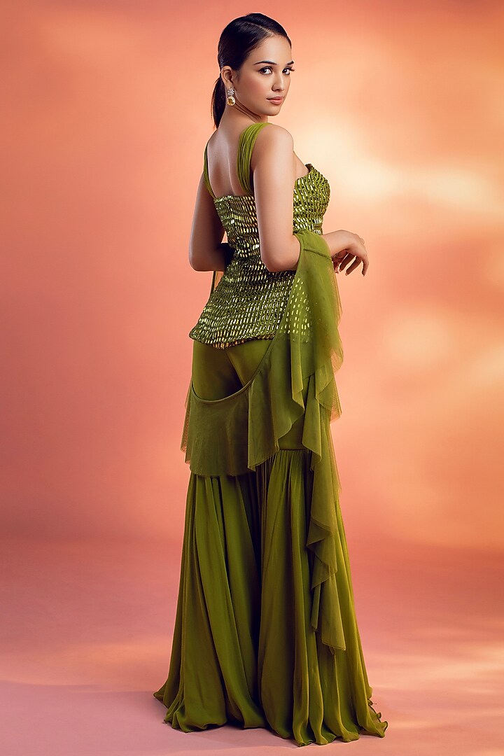 Green Georgette Wedding Sharara Set by KIYOHRA at Pernia's Pop Up Shop