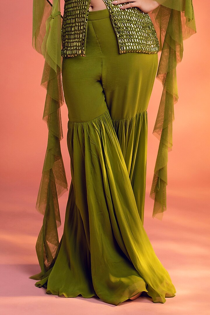 Green Georgette Wedding Sharara Set by KIYOHRA at Pernia's Pop Up Shop
