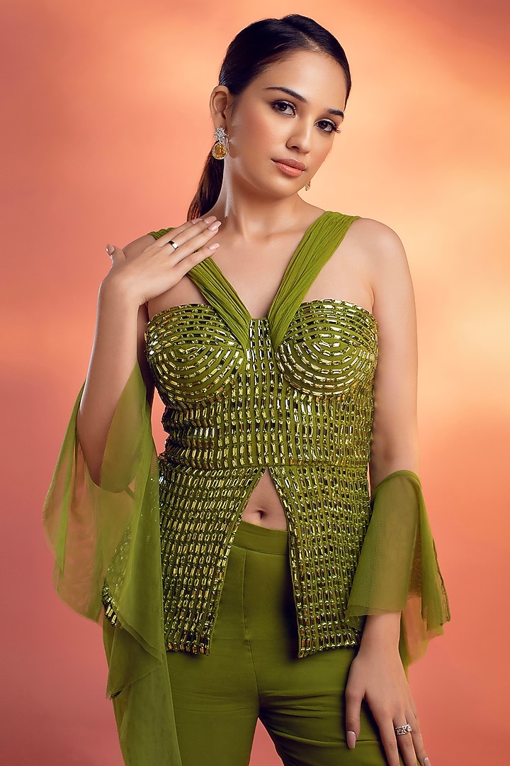 Green Georgette Wedding Sharara Set by KIYOHRA at Pernia's Pop Up Shop