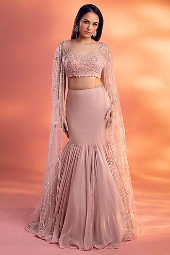 Pink Net & Georgette Fish-Tail Wedding Lehenga Set by KIYOHRA at Pernia's Pop Up Shop