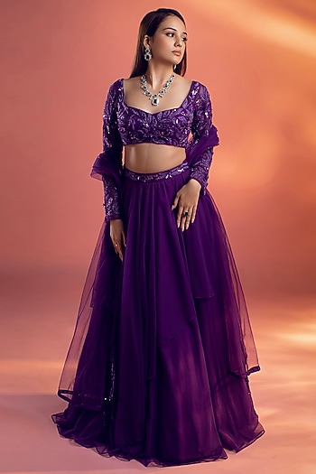 Purple Net Wedding Lehenga Set by KIYOHRA at Pernia's Pop Up Shop