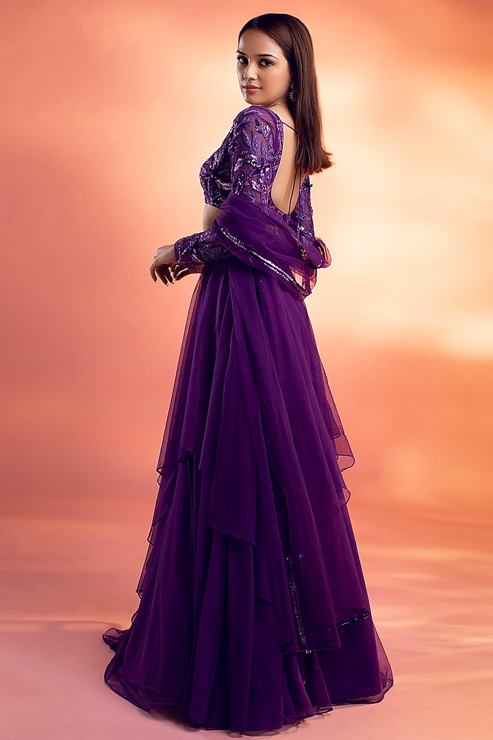 Purple Net Wedding Lehenga Set by KIYOHRA at Pernia's Pop Up Shop