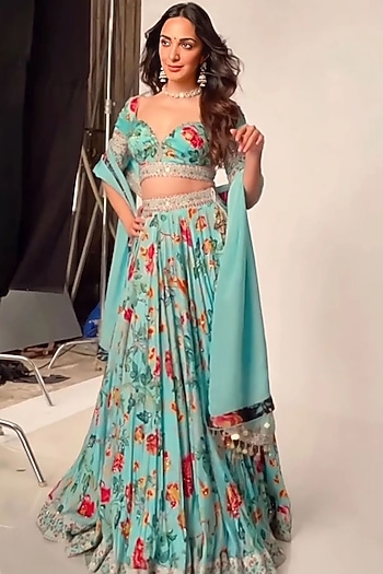 Blue Wedding Lehenga Set With Embroidery by Mahima Mahajan at Pernia's Pop Up Shop
