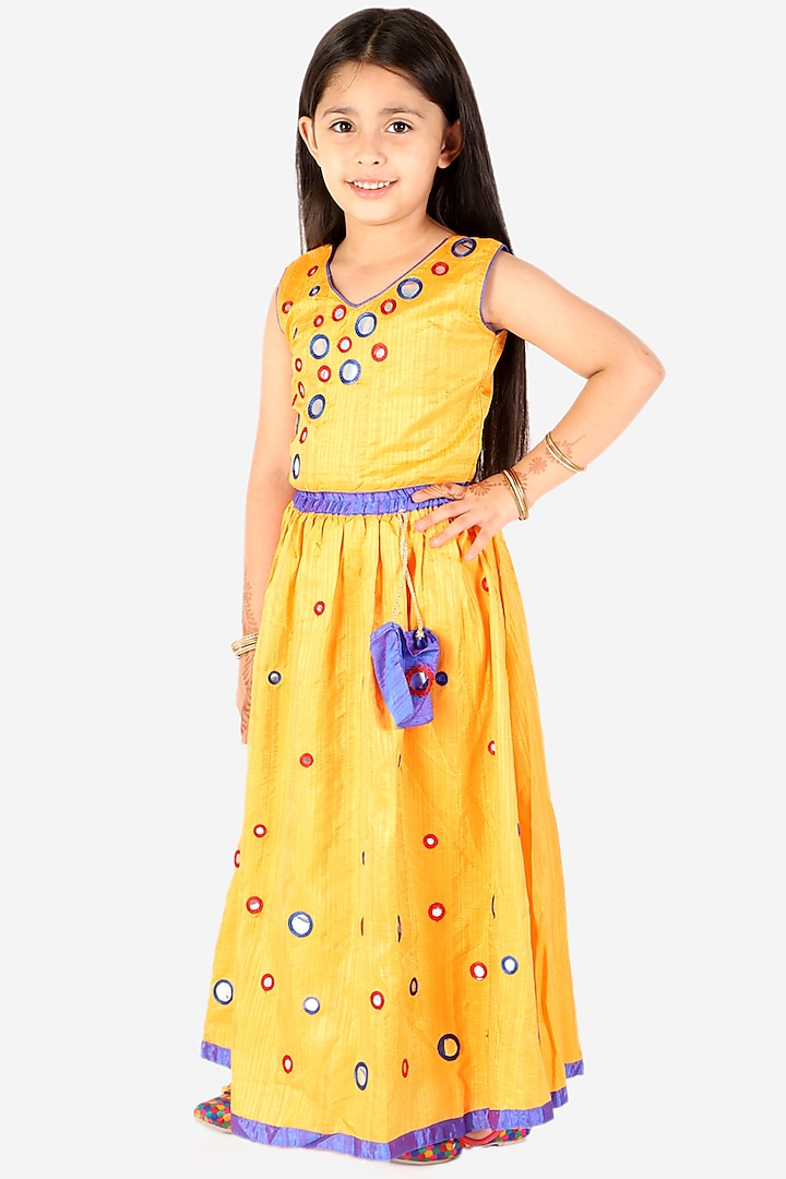 Yellow Embroidered Lehenga Set For Girls by KID1 at Pernia's Pop Up Shop