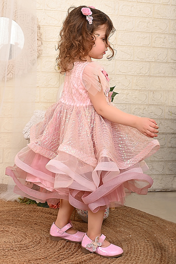 Pink Satin Embroidered Dress For Girls by Kidilicious at Pernia's Pop Up Shop