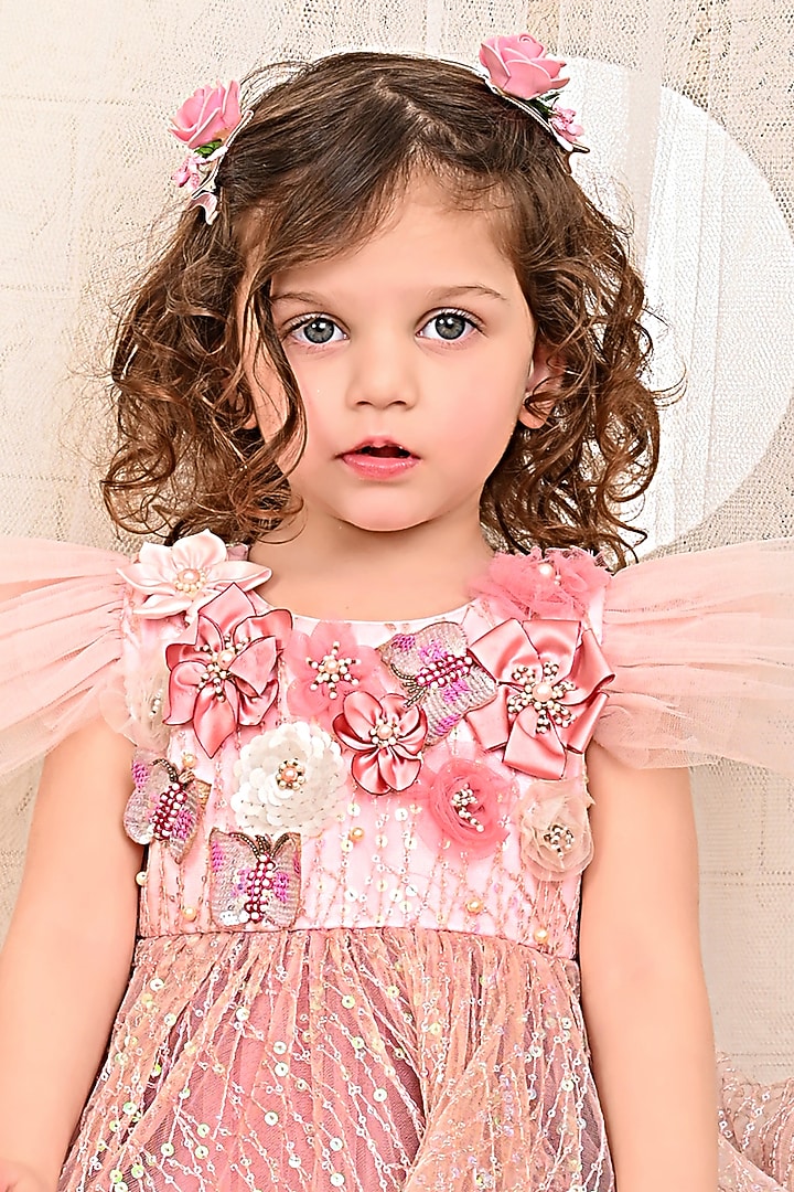 Pink Satin Embroidered Dress For Girls by Kidilicious at Pernia's Pop Up Shop