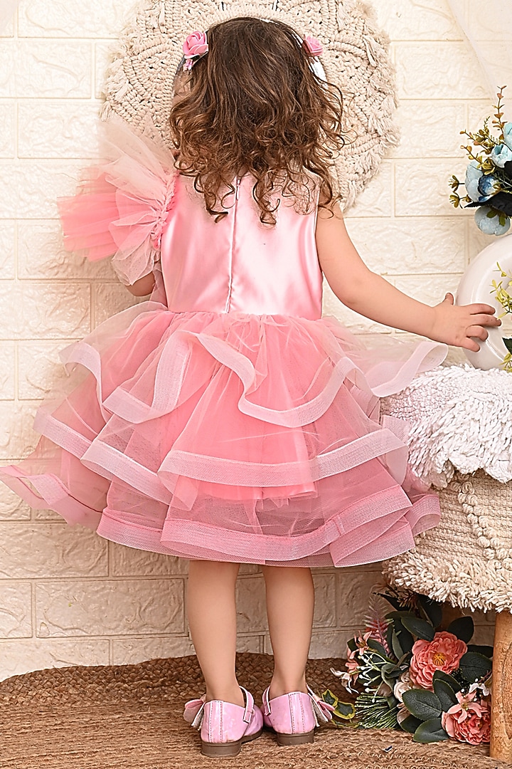 Pink Embroidered One-Shoulder Dress For Girls by Kidilicious at Pernia's Pop Up Shop