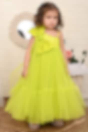 Neon Green Net Dress For Girls by Kidilicious
