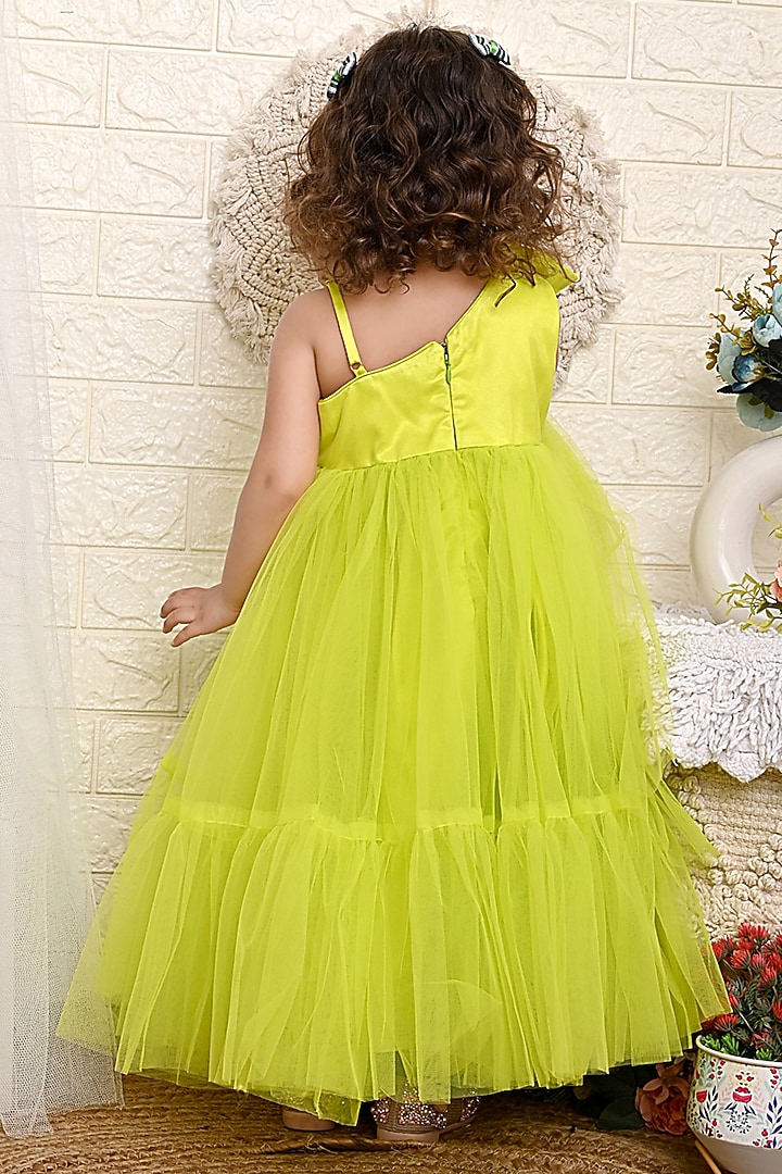 Neon Green Net Dress For Girls by Kidilicious at Pernia's Pop Up Shop