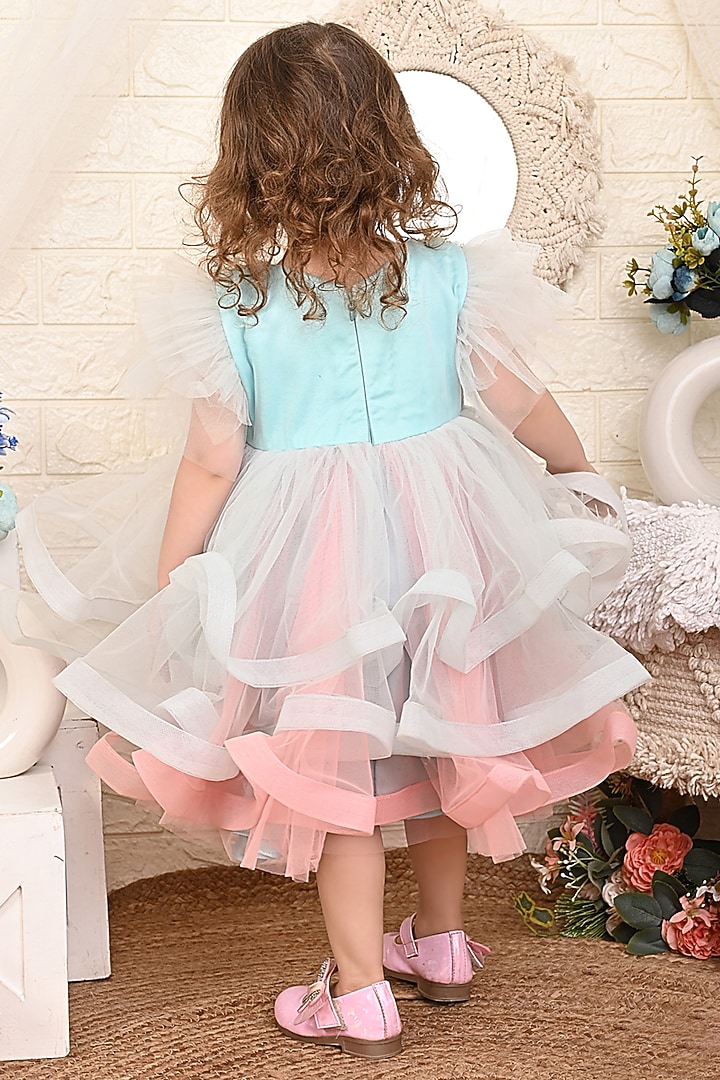 Sea Green & Pink Net Dress For Girls by Kidilicious at Pernia's Pop Up Shop