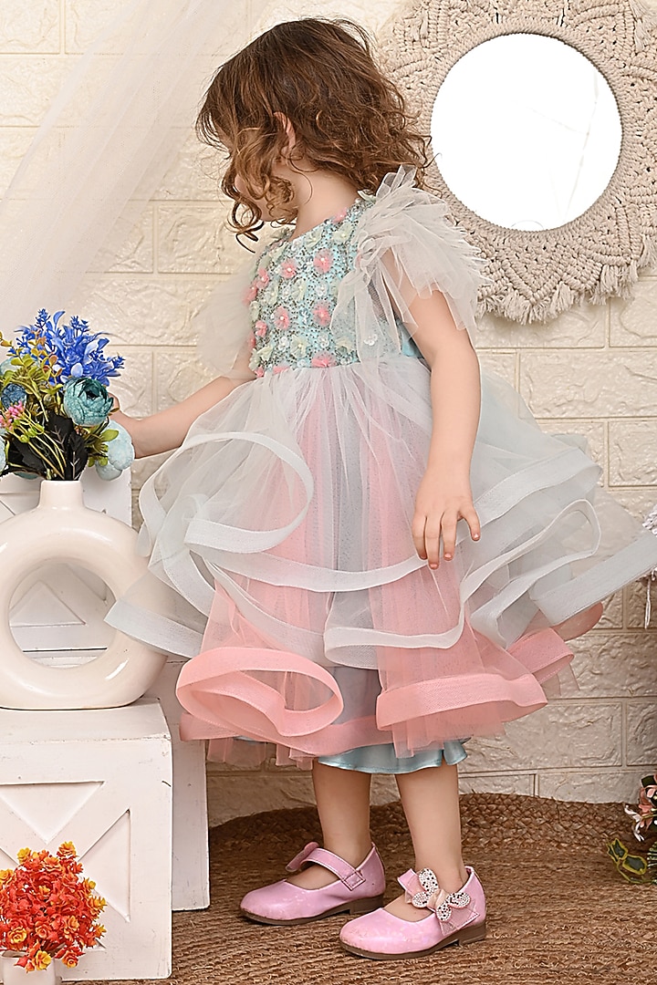 Sea Green & Pink Net Dress For Girls by Kidilicious at Pernia's Pop Up Shop