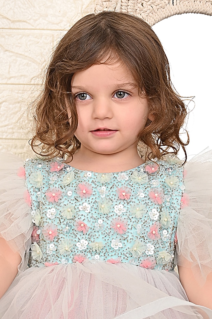 Sea Green & Pink Net Dress For Girls by Kidilicious at Pernia's Pop Up Shop