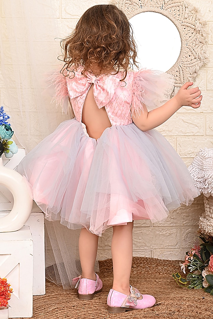 Pink & Grey Net Dress For Girls by Kidilicious at Pernia's Pop Up Shop