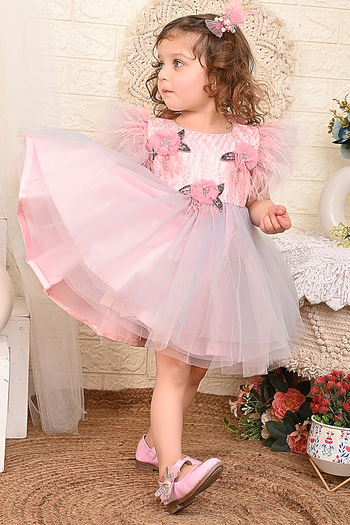Pink & Grey Net Dress For Girls by Kidilicious at Pernia's Pop Up Shop