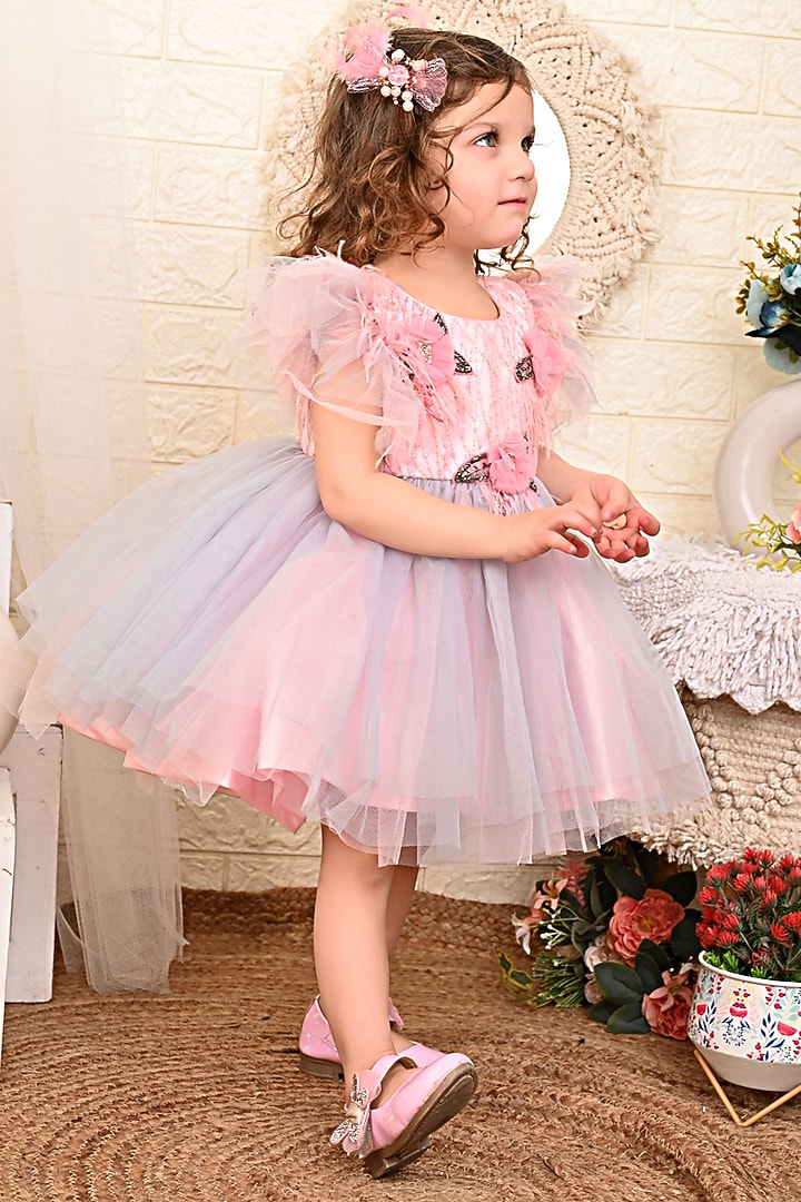 Pink & Grey Net Dress For Girls by Kidilicious at Pernia's Pop Up Shop