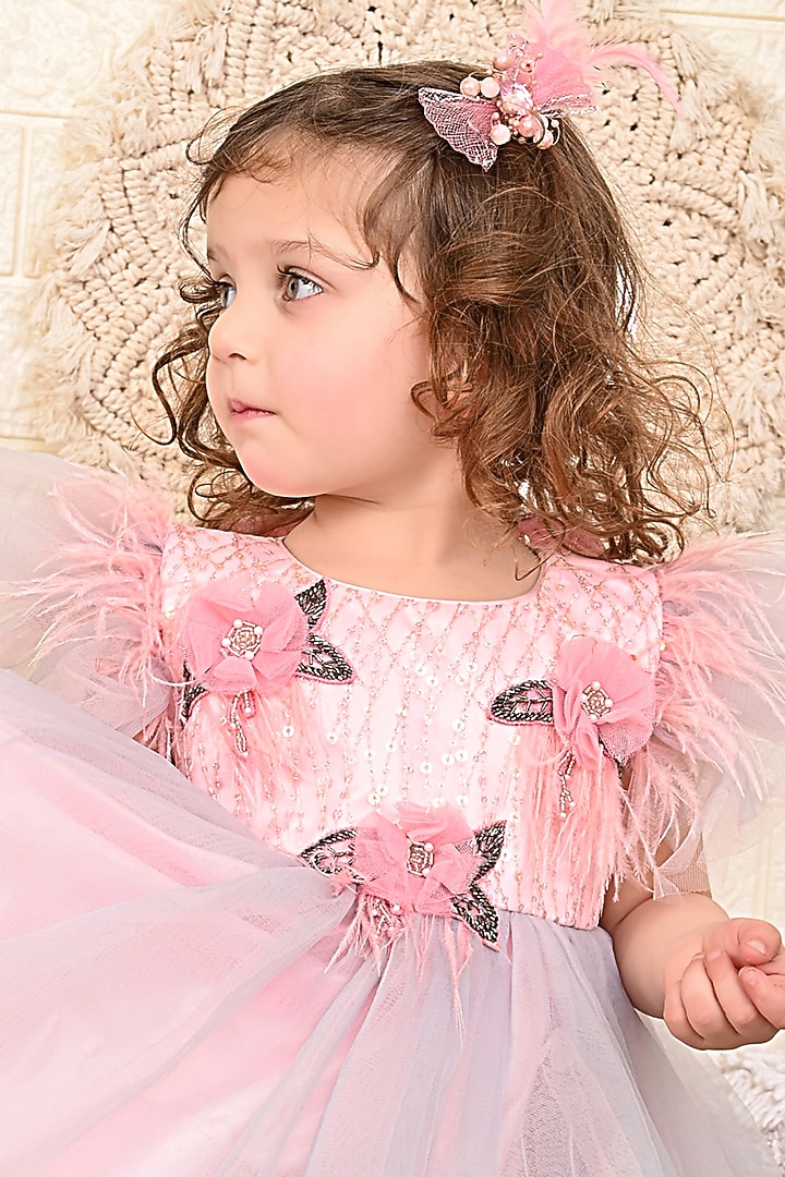 Pink & Grey Net Dress For Girls by Kidilicious at Pernia's Pop Up Shop