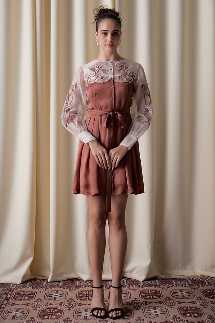 Rustwood Grape Colored Satin Organza Hand Embroidered Vacation Dress by Love Kiki at Pernia's Pop Up Shop
