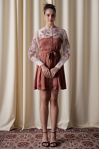 Rustwood Grape Colored Satin Organza Hand Embroidered Dress by Love Kiki