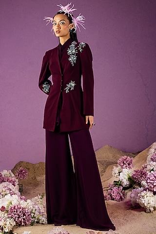 Wine Scuba Georgette Blazer Set by Mala and Kinnary