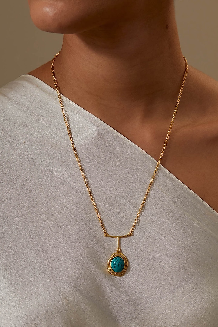 Gold Plated Turquoise Stone Necklace by KIVAAKSHH at Pernia's Pop Up Shop