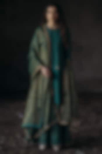 Green Handwoven Chanderi Silk Wedding Sharara Set by Kajal Agrawal at Pernia's Pop Up Shop