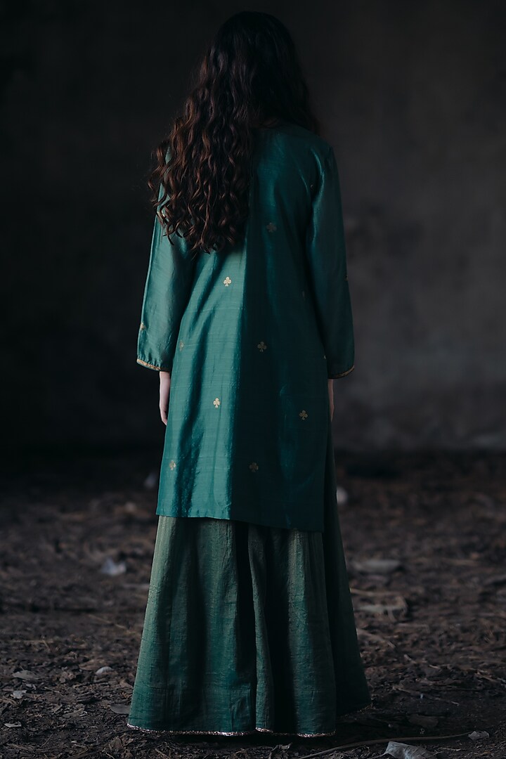 Green Handwoven Chanderi Silk Wedding Sharara Set by Kajal Agrawal at Pernia's Pop Up Shop