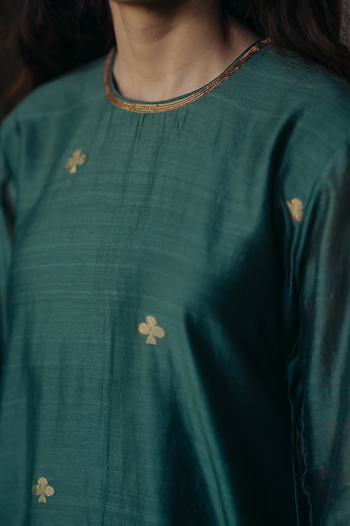 Green Handwoven Chanderi Silk Wedding Sharara Set by Kajal Agrawal at Pernia's Pop Up Shop