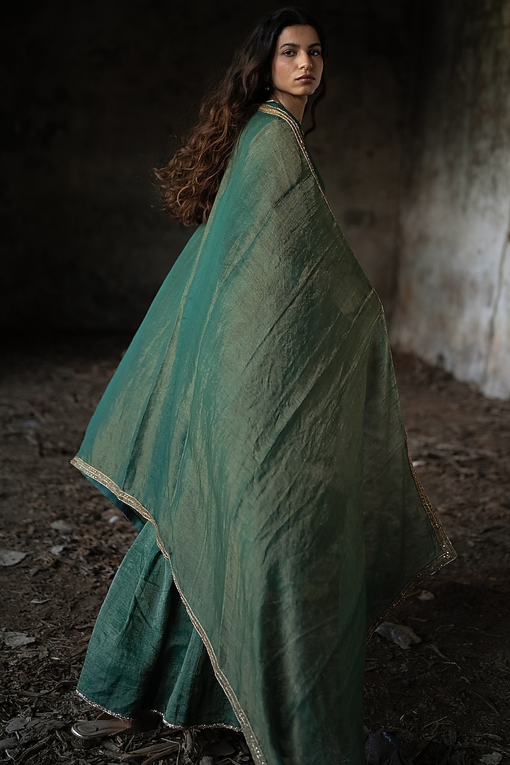 Green Handwoven Chanderi Silk Wedding Sharara Set by Kajal Agrawal at Pernia's Pop Up Shop