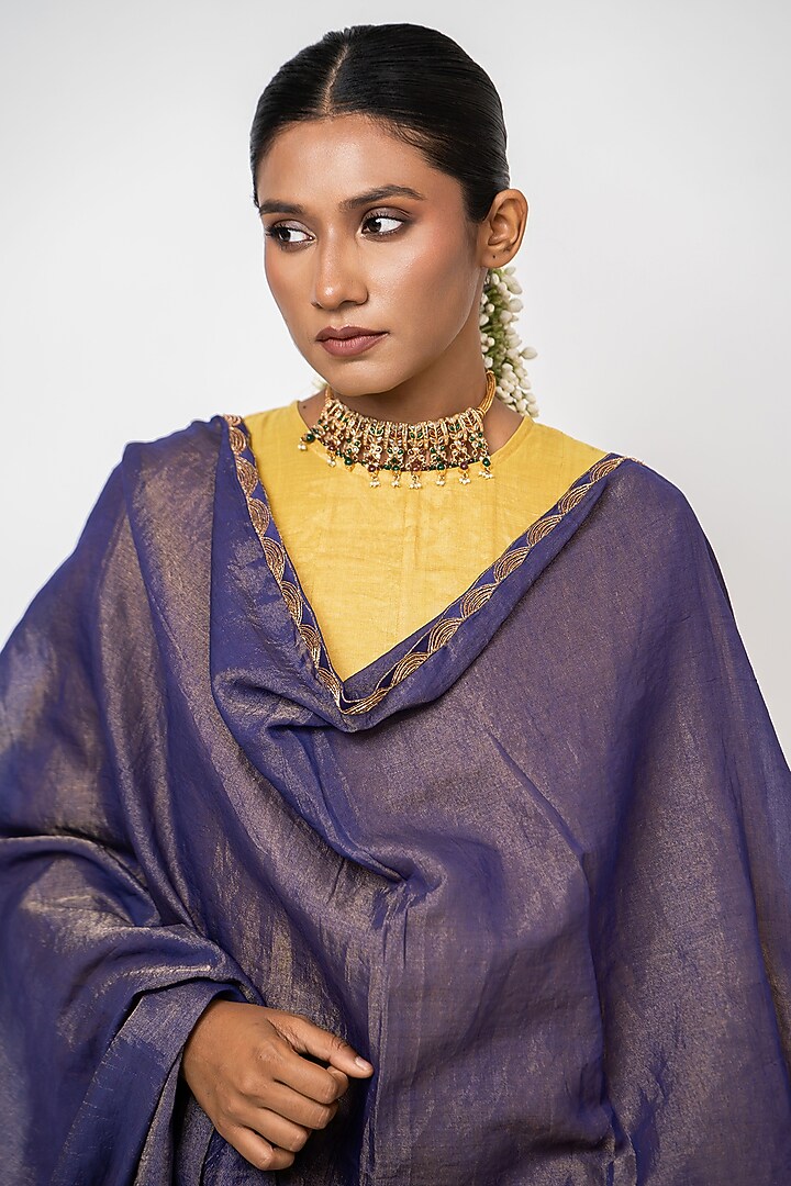 Yellow Handwoven Tissue Silk Wedding Anarkali Set by Kajal Agrawal at Pernia's Pop Up Shop