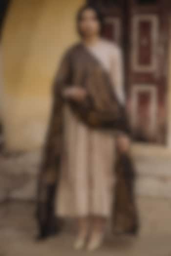 Beige Handwoven Tissue Silk Wedding Anarkali Set by Kajal Agrawal at Pernia's Pop Up Shop