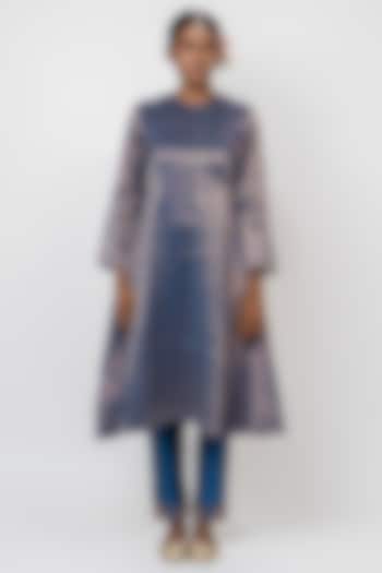 Blue Handwoven Stripe Chanderi Kurta Set by Kajal Agrawal at Pernia's Pop Up Shop