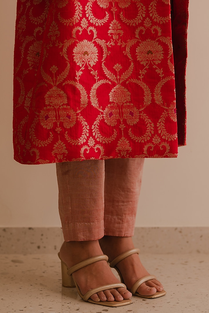 Red Banarasi Floral Printed Jacket Set by Kajal Agrawal at Pernia's Pop Up Shop