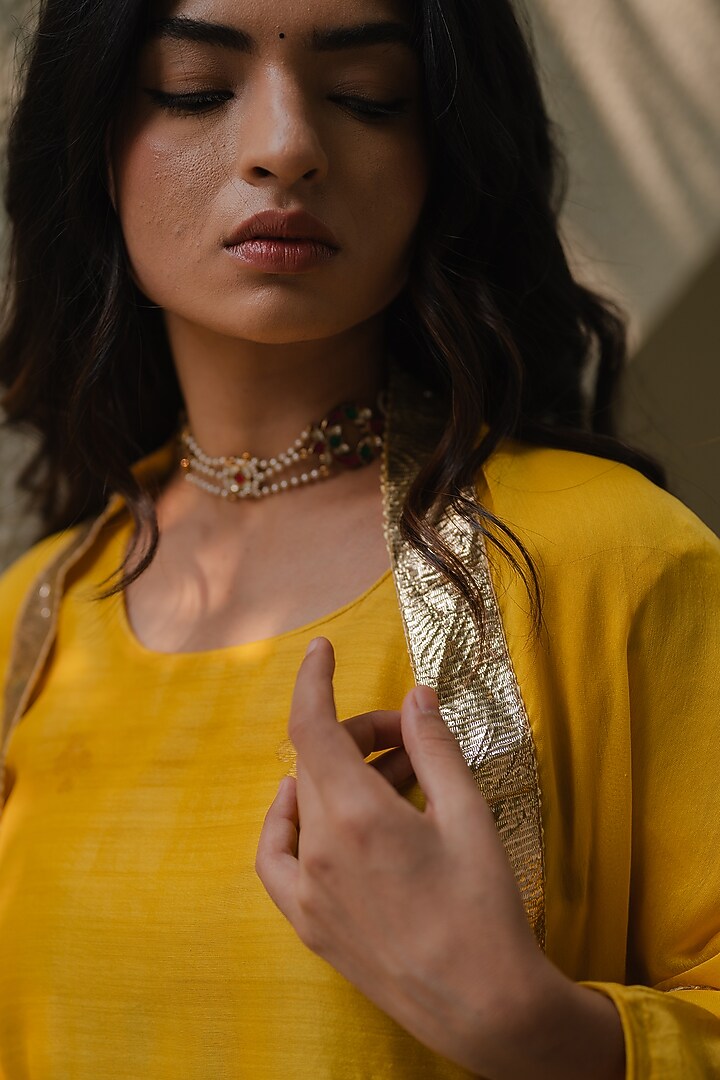 Yellow Handloom Chanderi Silk Kurta Set by Kajal Agrawal at Pernia's Pop Up Shop