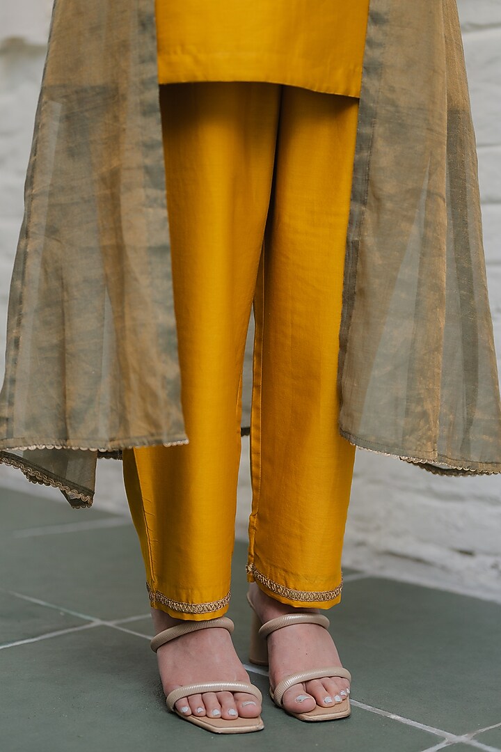 Green Zari Chanderi Silk Kalidar Jacket Set by Kajal Agrawal at Pernia's Pop Up Shop