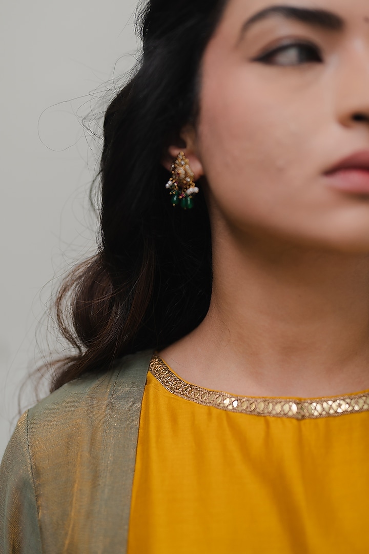 Green Zari Chanderi Silk Kalidar Jacket Set by Kajal Agrawal at Pernia's Pop Up Shop
