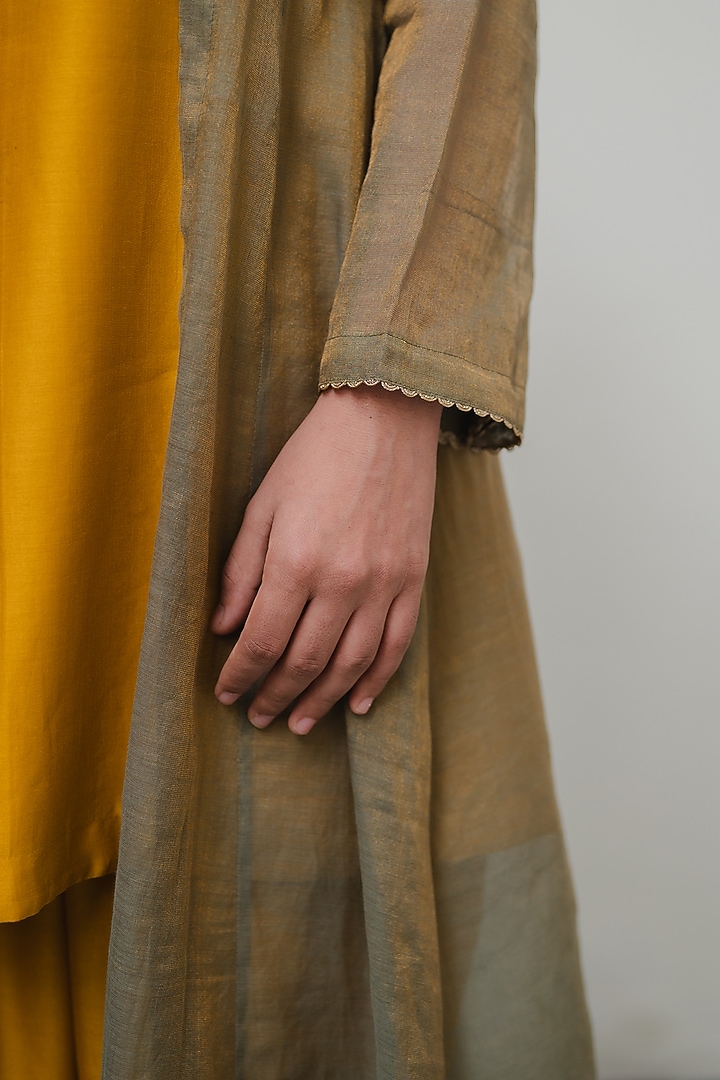 Green Zari Chanderi Silk Kalidar Jacket Set by Kajal Agrawal at Pernia's Pop Up Shop