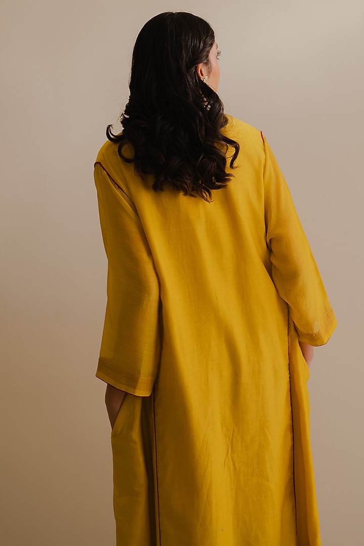 Mustard Handloom Chanderi Silk Kurta Set by Kajal Agrawal at Pernia's Pop Up Shop